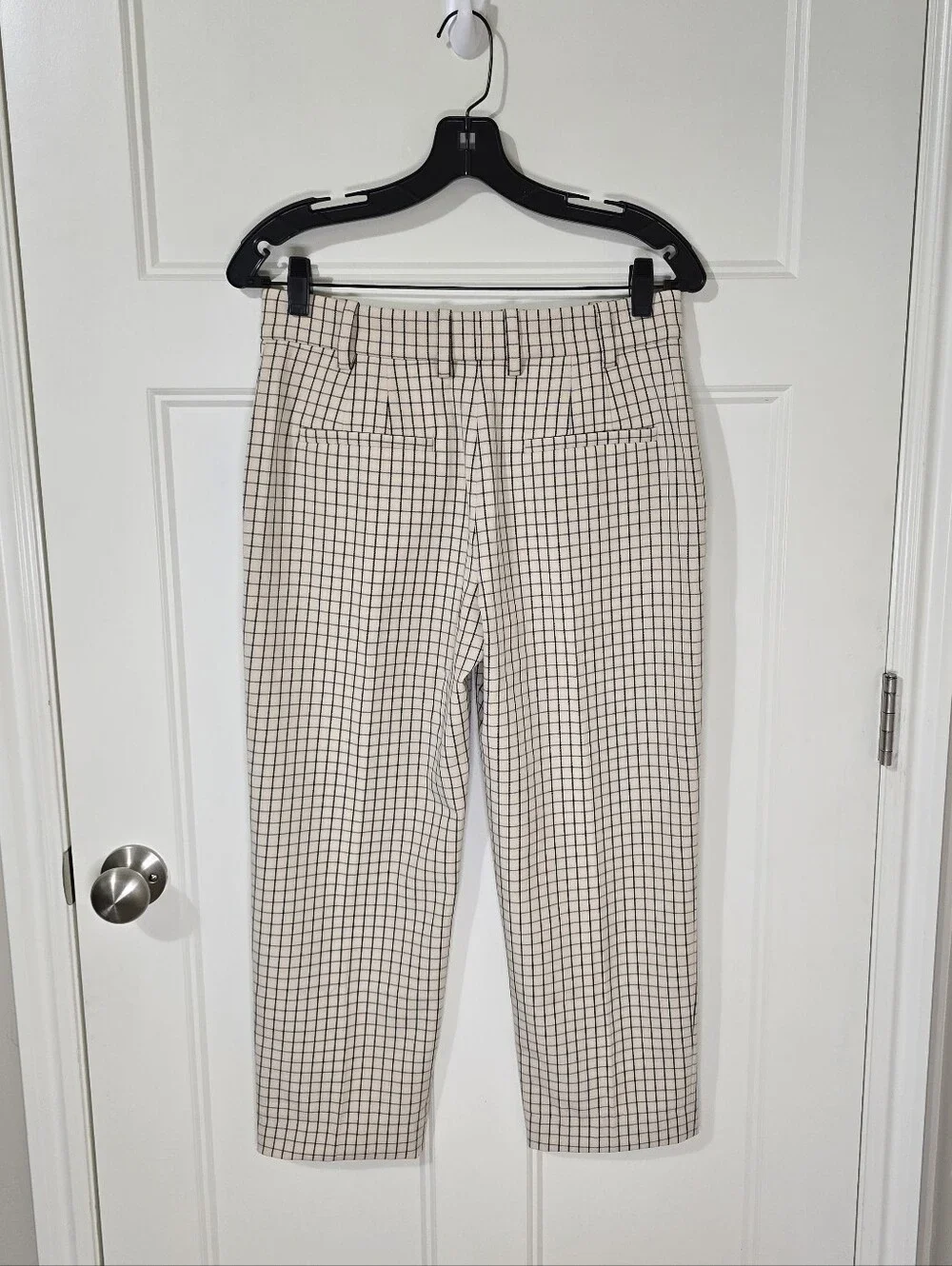 TORY BURCH Checked Cropped Twill Pants Women's 4 Cream Black Office